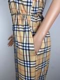 Plus Size Plaid Long Sleeve Sashes Jumpsuit LSL-6476