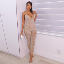 Sexy Hot Drilling Mesh See Through Sling Jumpsuit SH-390219