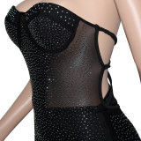Sexy Hot Drilling See Through Breast-Pad Night Club Dress SH-390224