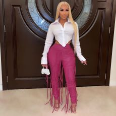 PU Leather Bandage Skinny Pants CHY-1351