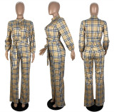 Plus Size Plaid Long Sleeve Sashes Jumpsuit LSL-6476