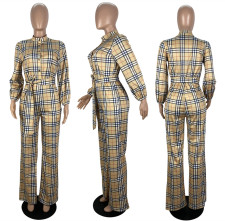 Plus Size Plaid Long Sleeve Sashes Jumpsuit LSL-6476