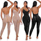 Sexy Hot Drilling Mesh See Through Sling Jumpsuit SH-390219