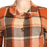 Casual Plaid Turndown Collar Long Woolen Coat SH-390225
