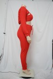Plus Size Solid Ribbed Long Sleeve Crop Top+Vest+Pants 3 Piece Sets NNWF-7345