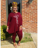 Plus Size Letter Print Long Sleeve 2 Piece Pants Set WAF-77315