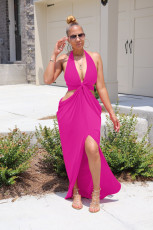 Sexy Solid Color Halter Slit Long Dress FSXF-190