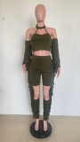 Sexy Tassel Hollow Long Sleeve 2 Piece Pants Set HMS-5518