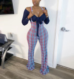Sexy Off-shoulder Tie Up Top And Print Sling Jumpsuits Two Piece Sets FSXF-188