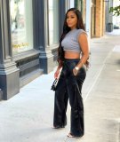Black PU Leather Pocket Wide Leg Pants BGN-211