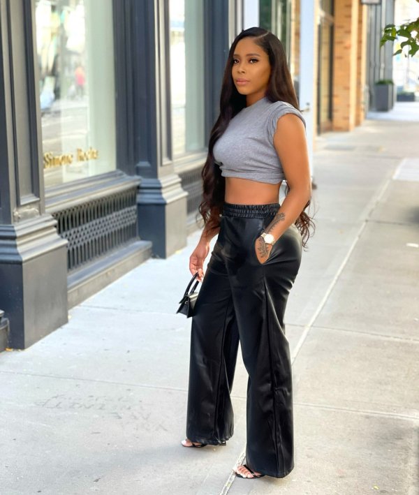 Black PU Leather Pocket Wide Leg Pants BGN-211