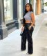 Black PU Leather Pocket Wide Leg Pants BGN-211