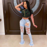 Sexy Slim Summer Round Neck Tie Up Crop T-Shirt FSXF-172