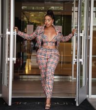 Plus Size Plaid Long Sleeve Jacket+Vest Top+Pants 3 Piece Sets OD-8465