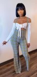 Sexy Off-shoulder Tie Up Top And Print Sling Jumpsuits Two Piece Sets FSXF-188
