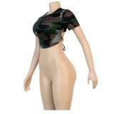 Sexy Slim Summer Round Neck Tie Up Crop T-Shirt FSXF-172