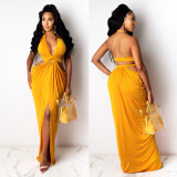 Sexy Solid Color Halter Slit Long Dress FSXF-190