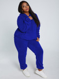 Solid Plush Hooded Long Sleeve 2 Piece Pants Set TE-4343