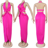 Sexy Solid Color Halter Slit Long Dress FSXF-190