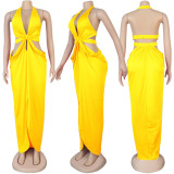 Sexy Solid Color Halter Slit Long Dress FSXF-190