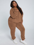 Solid Plush Hooded Long Sleeve 2 Piece Pants Set TE-4343