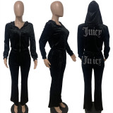 Velvet Hot Drilling Hooded Zipper 2 Piece Pants Set LSD-81062