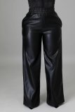 Black PU Leather Pocket Wide Leg Pants BGN-211