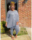 Plus Size Letter Print Long Sleeve 2 Piece Pants Set WAF-77315
