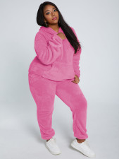 Solid Plush Hooded Long Sleeve 2 Piece Pants Set TE-4343