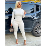 Plus Size Solid High Collar Long Sleeve 2 Piece Sets YIM-223
