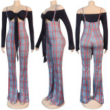 Sexy Off-shoulder Tie Up Top And Print Sling Jumpsuits Two Piece Sets FSXF-188