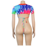 Sexy Slim Summer Round Neck Tie Up Crop T-Shirt FSXF-172