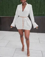 Solid Sexy Notched Collar Full Sleeve Mini Dress (Without Belt) SMD-82086