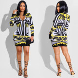 Sexy Slim Print Long Sleeve Mini Dress FSXF-302