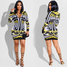 Sexy Slim Print Long Sleeve Mini Dress FSXF-302