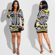 Sexy Slim Print Long Sleeve Mini Dress FSXF-302