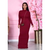 Solid Color Backless Long Sleeve Maxi Dress FSXF-262