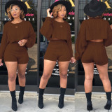 Sexy knitted Sweater Long Sleeve Shorts Two Piece Sets FSXF-67