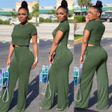 Casual Solid Color Short Sleeve And Pants 2 Piece Sets FSXF-61