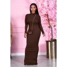 Solid Color Backless Long Sleeve Maxi Dress FSXF-262