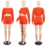 Sexy knitted Sweater Long Sleeve Shorts Two Piece Sets FSXF-67