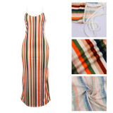 Sexy Striped Print Spaghetti Strap Maxi Dress FSXF-95