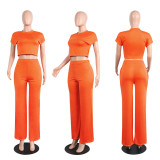 Casual Solid Color Short Sleeve And Pants 2 Piece Sets FSXF-61
