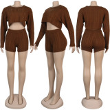 Sexy knitted Sweater Long Sleeve Shorts Two Piece Sets FSXF-67