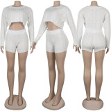 Sexy knitted Sweater Long Sleeve Shorts Two Piece Sets FSXF-67