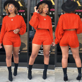 Sexy knitted Sweater Long Sleeve Shorts Two Piece Sets FSXF-67