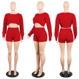 Sexy knitted Sweater Long Sleeve Shorts Two Piece Sets FSXF-67