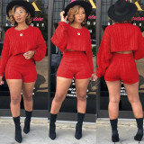 Sexy knitted Sweater Long Sleeve Shorts Two Piece Sets FSXF-67