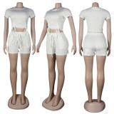 Casual Solid Color Short Sleeve Shorts Two Piece Sets FSXF-272