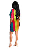 Round Neck Irregular Short Sleeve Mini Dress FSXF-59